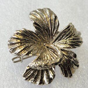 Large Rhodium Plated Hibiscus Brooch Pin